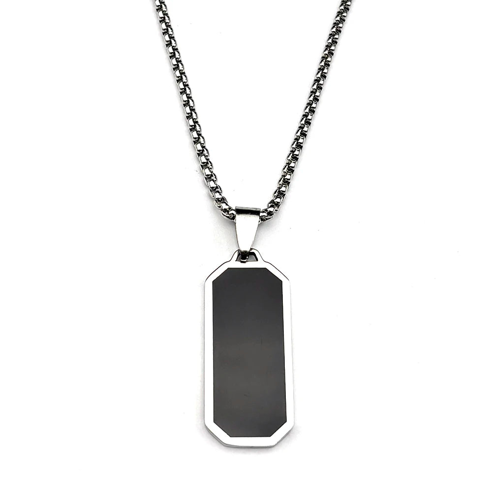 Minimal Dog Tag Pendant Necklace — Black