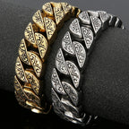 Stainless Steel 17MM Wide Chain Man Bracelet Homme Gold Color Metal Strap Men's Bracelets For Man Products 7.9"
