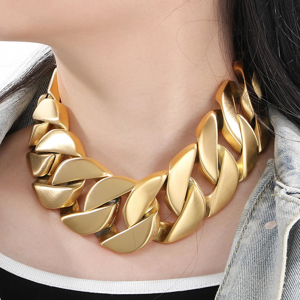 Massive Men's Necklaces Necklace for Women Matte Brushed Stainless Steel 43MM Width Curb Cuban Link Chain HipHop On