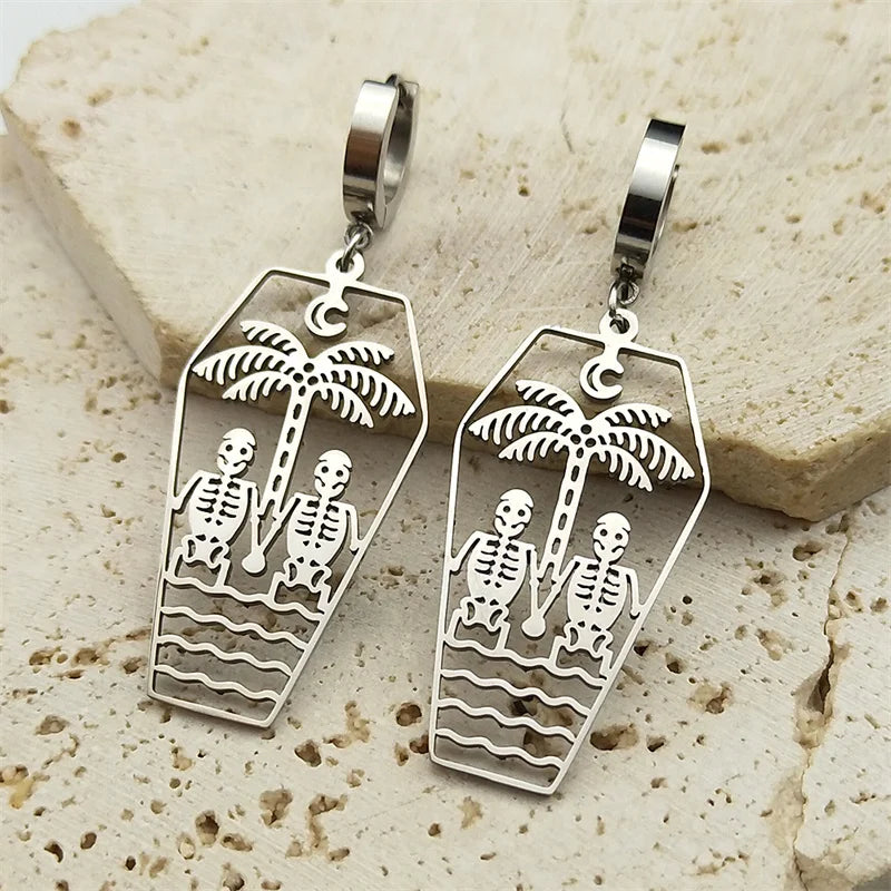 Skull Steel Earrings Dark Punk Coffin Hand Hoop