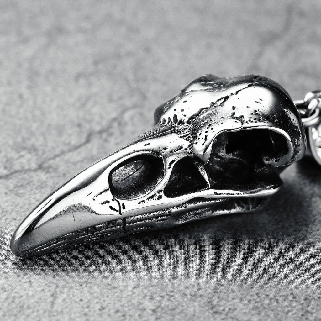 Crow Skull Pendants Men Necklace Stainless Steel War Damaged Gothic Skeleton Chain Rock Punk Party for Friend Male