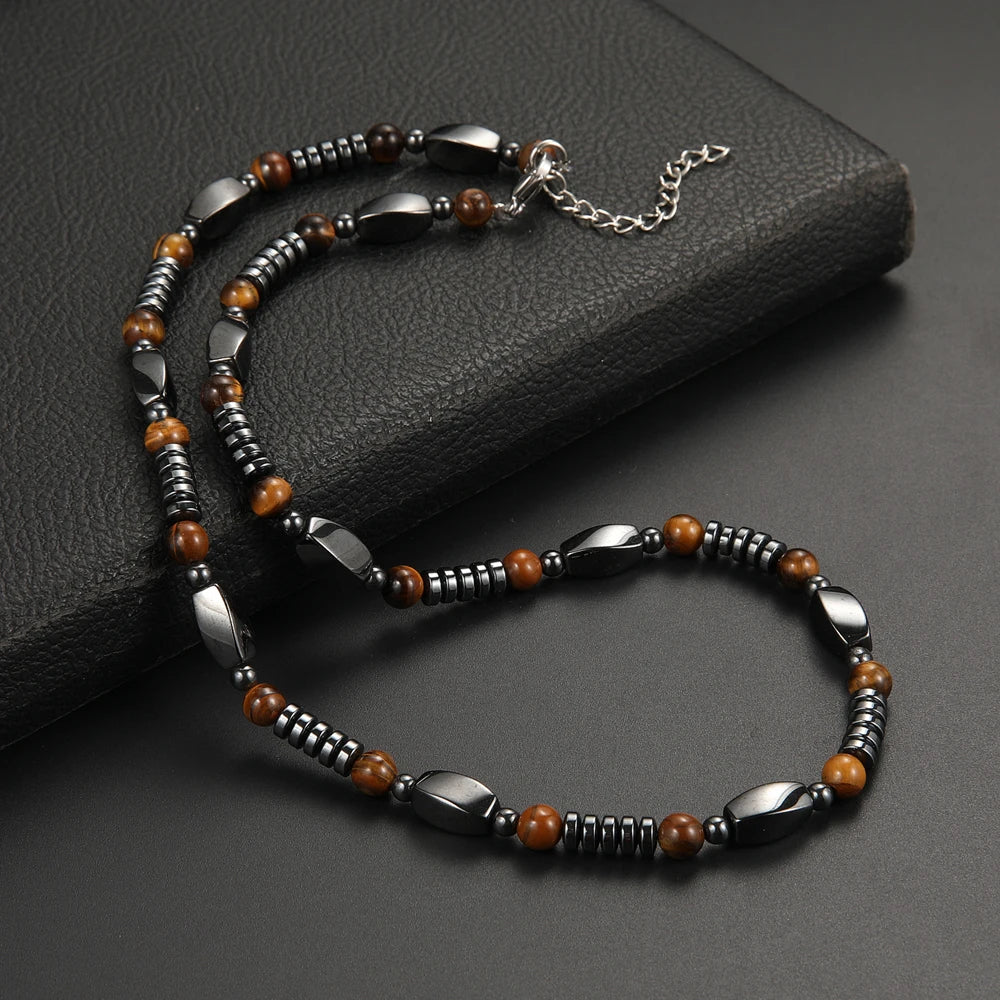 Natural Stone Tiger-eye Hematite Necklace for Men and Women Jewelry Gift