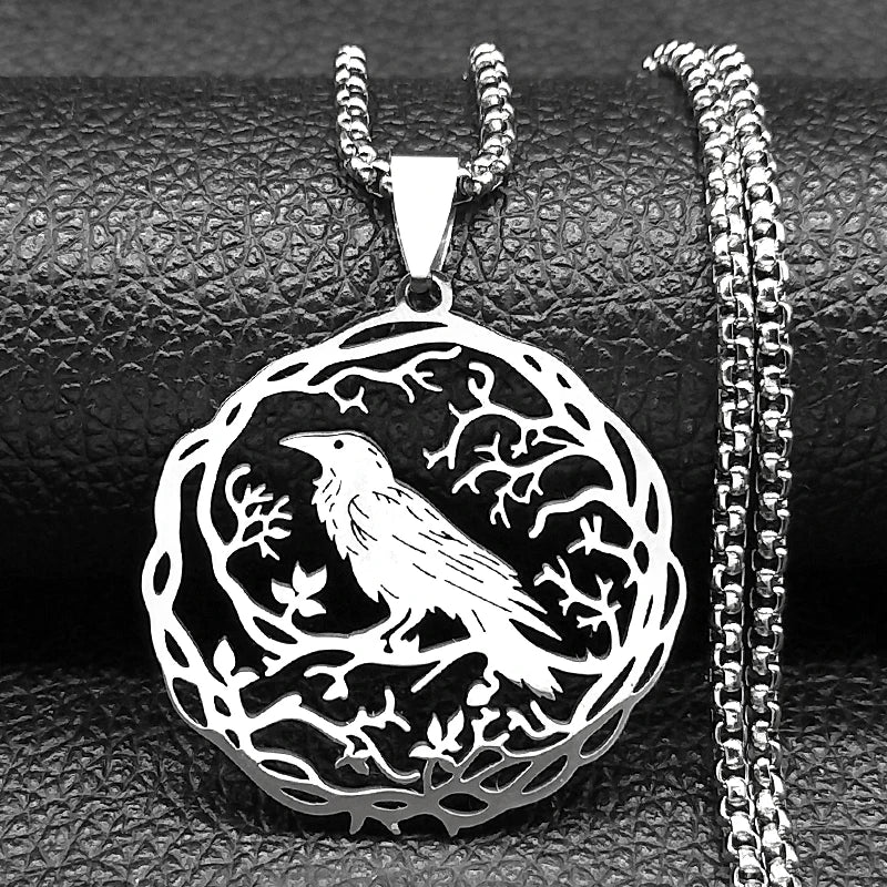 Gothic Raven Stainless Steel Pendant Necklace