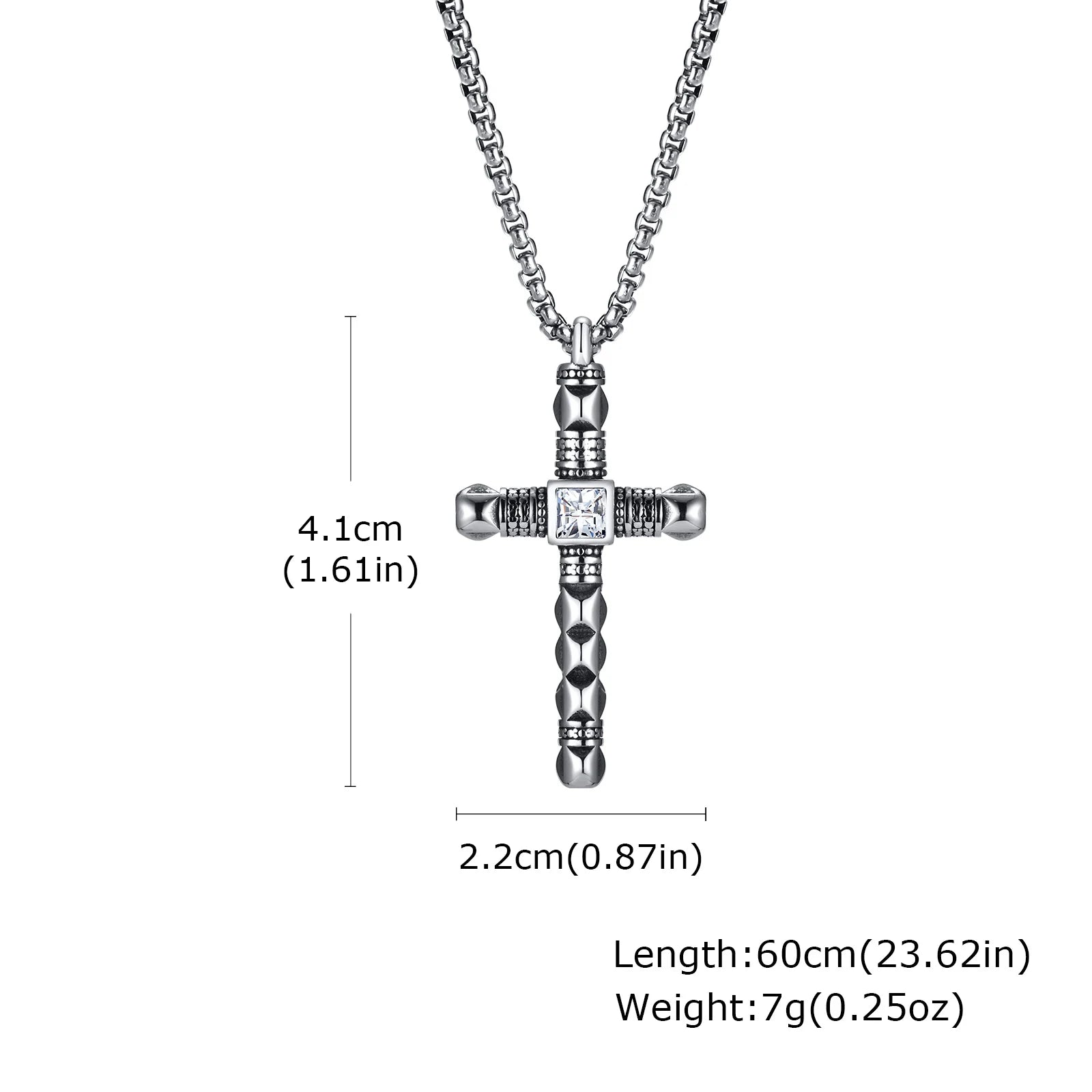Cross Box Chain Pendant — Silver Stainless