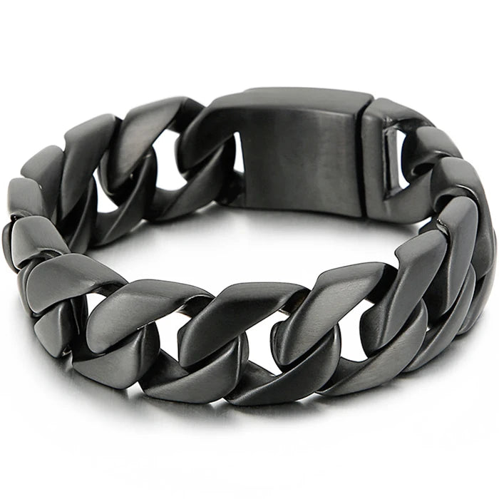 Matte Polished Gold Color Stainless Steel Men's Bracelet for Man 20MM Curb Link Chain Wrist On Hand Bands Jewelry
