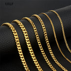 UELF 3/5/7/9/11mm Men's Silver Color Necklace Stainless Steel Cuban Link Chain for Mens Womens Basic Black Gold Tone Chokers