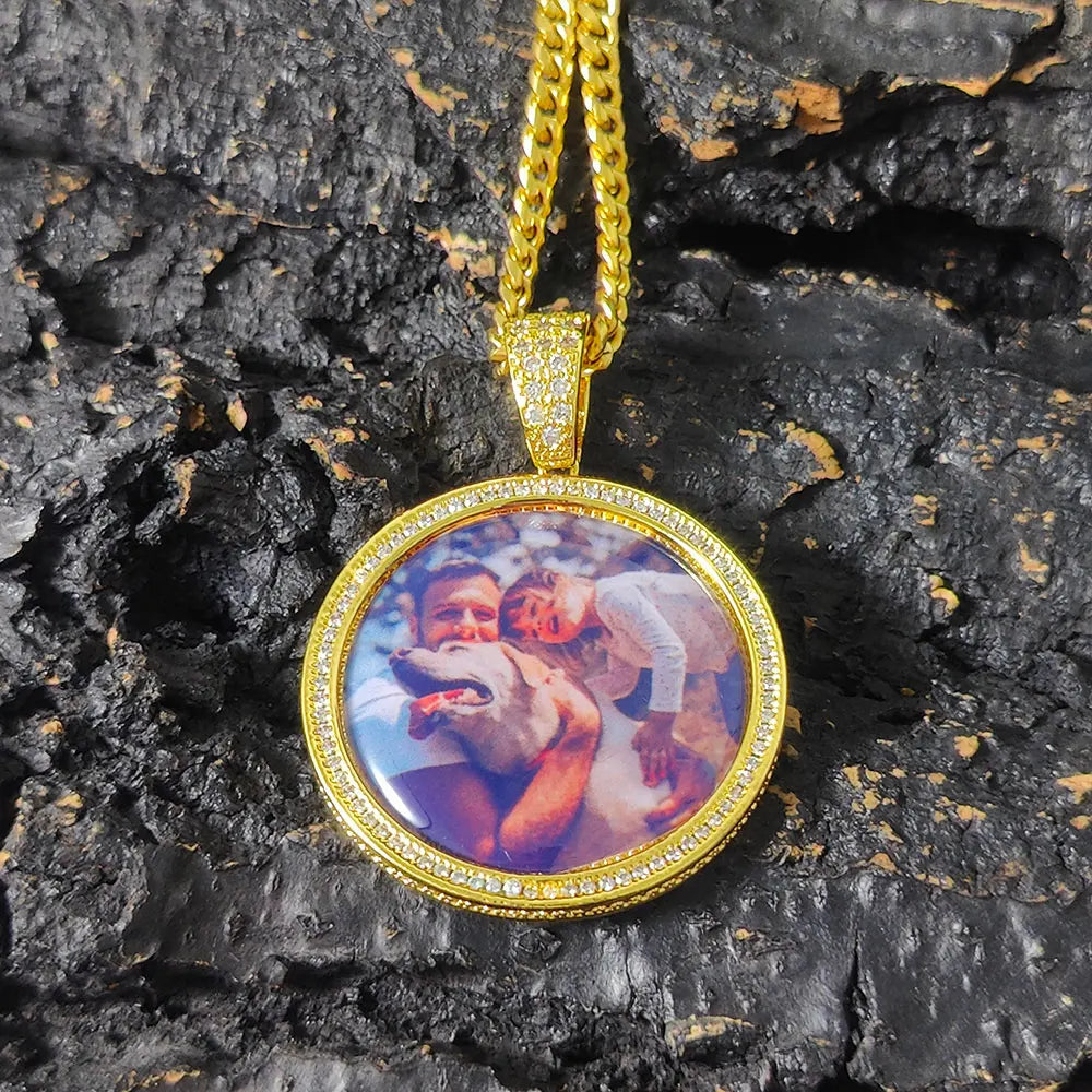 Iced Out Photo Pendant Necklace Stainless Steel