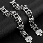Men's Bike Chain Skull Bracelet Masculine Heavy Stainless Steel Skeleton Head Bracelets Party Accessories for Rapper