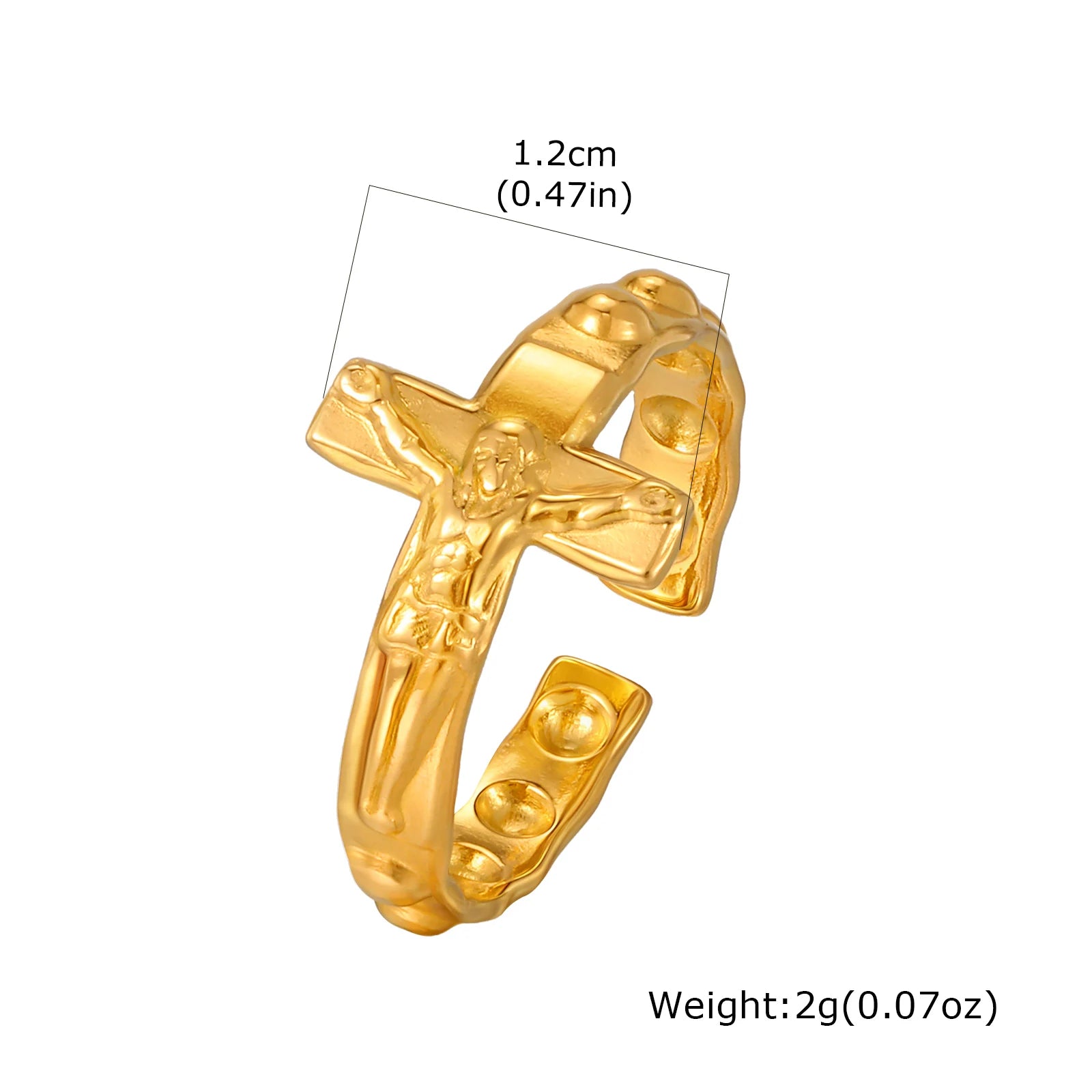 Fashion Vintage Jesus Cross Rings for Men, Waterproof Stainless Steel Adjustable Open Rings, Religious Party Jewelry Gift