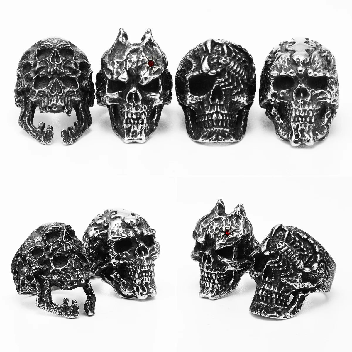 Multi Skull Ring Black — Stainless Steel