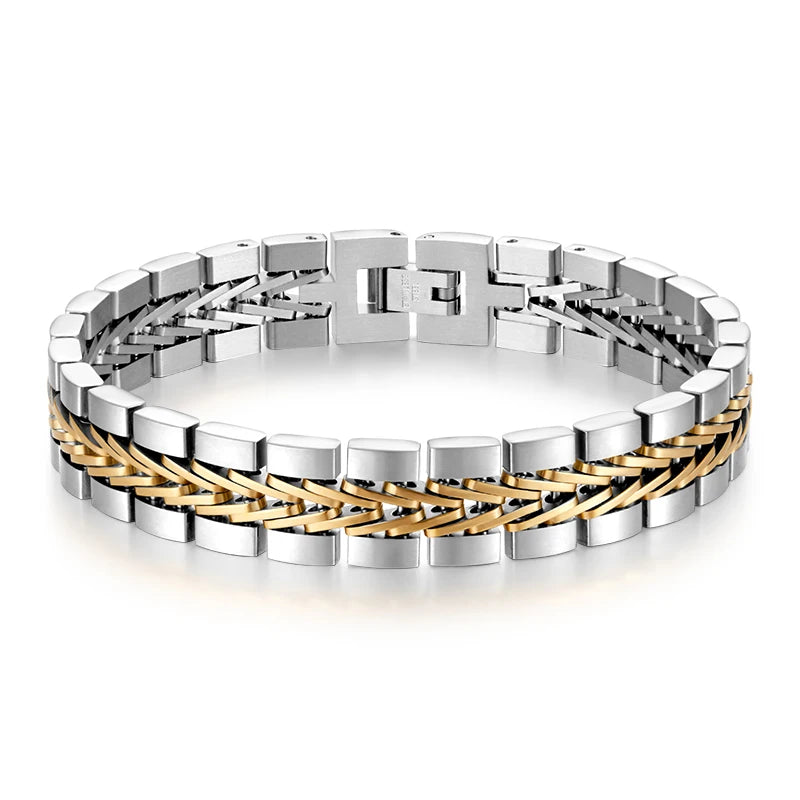 Loe | Men Stainless Steel Punk Bracelet Fashion Boy Watchband Gold Plated Hip Hop Jewelry New Design