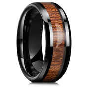 Black Koa Wood Inlay Ring — Stainless Steel, 8MM