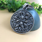 Chinese Dragon Medallion Pendant Necklace — Silver-Tone
