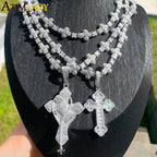 2026 New Iced Out Cross Pendant Necklace For Women Men Star Link Chain Praying Hands Bling CZ Charm Fashion Hip Hop Jewelry