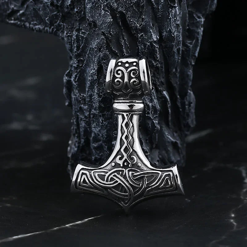 Celtic Knot Thor's Hammer Pendant Necklace — Stainless Steel