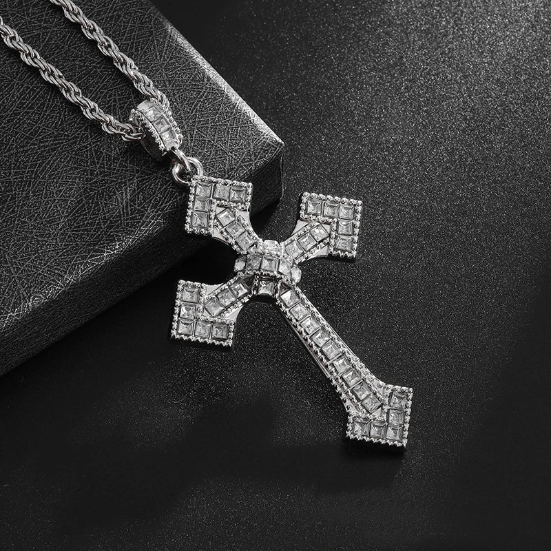 Gold Iced Out Cross Pendant Necklace O-Chain