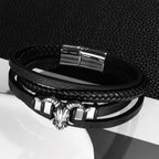 New Vintage Leather Woven Rope Bracelet Titanium Steel Sheep's Head Magnetic Buckle Men's Bracelet Fashion Jewelry