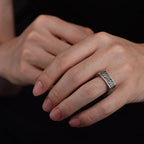 HX Silver Color Men's Ring Retro Square Round Pangu Trend Personality Domineering Handmade Ring Jewelry Accessories