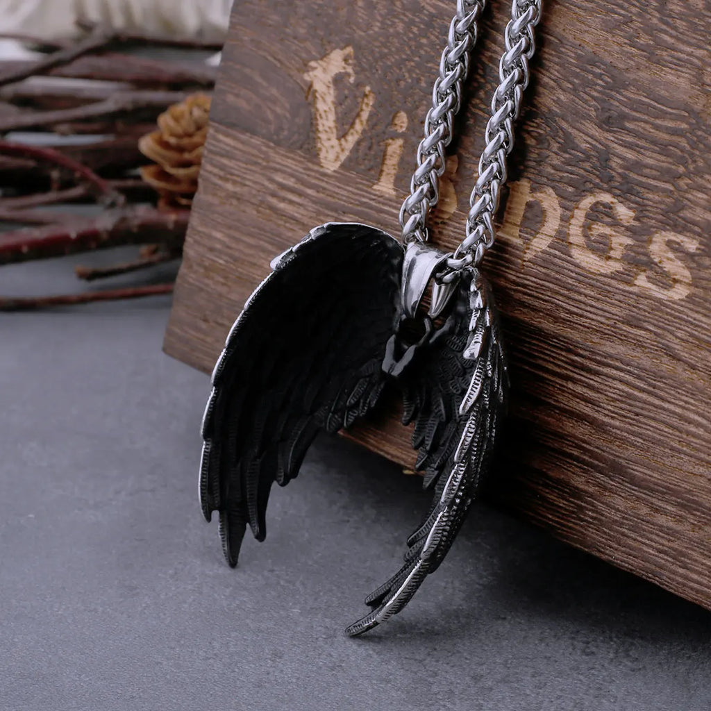 Stainless Steel Classic Angel Wings Necklace Men's Fashion Animal Boutique Handmade Hip Hop Pendant Jewelry Gift