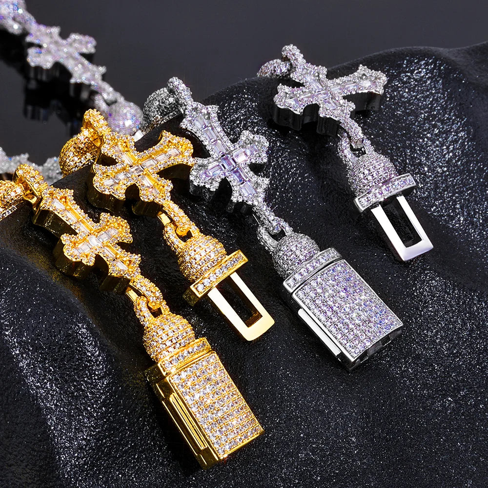 Iced Out Cross Pendant Cuban Chain Necklace 18MM