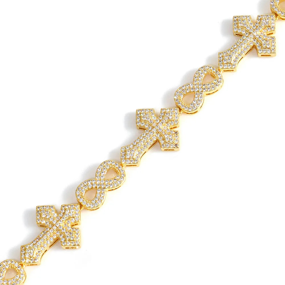 Gold Cross Iced Out Bracelet 8MM