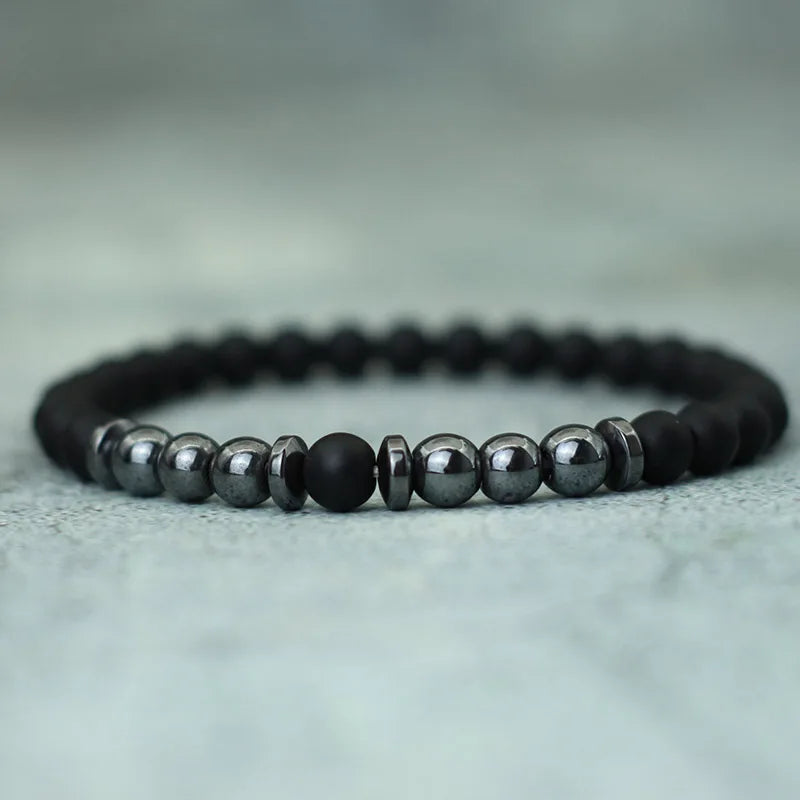 Noter Minimalist Beaded Bracelet For Men 6mm Hematite Onyx Tiger Eyes Stone Braclet Leisure Accessories Pulseras Para