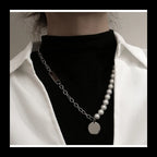Pearl Round Brand Necklace — Stainless