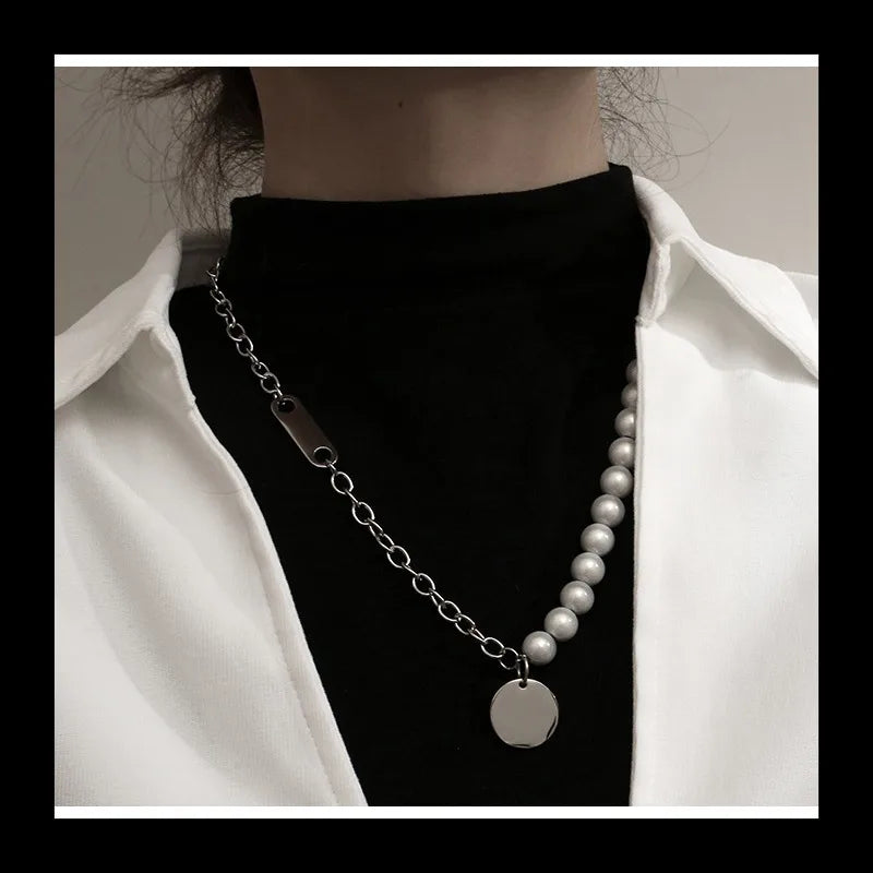 Pearl Round Brand Necklace — Stainless