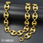 Cuban Bracelet Necklace Set for Men and Women — Gold-Tone