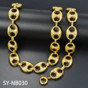 Cuban Bracelet Necklace Set for Men and Women — Gold-Tone