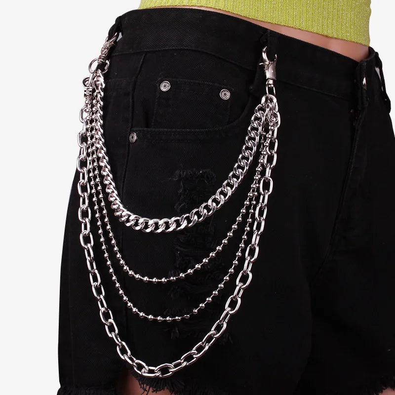 Punk Metal Cross Rivet Layered Chain Keychains for Men Women Waist Key Chain Wallet Jeans Hip-hop Pants Belt Jewelry