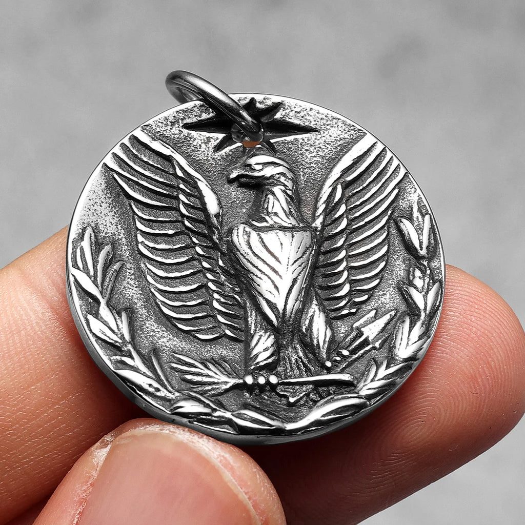 Eagle Badge Pendant Necklace Stainless Steel