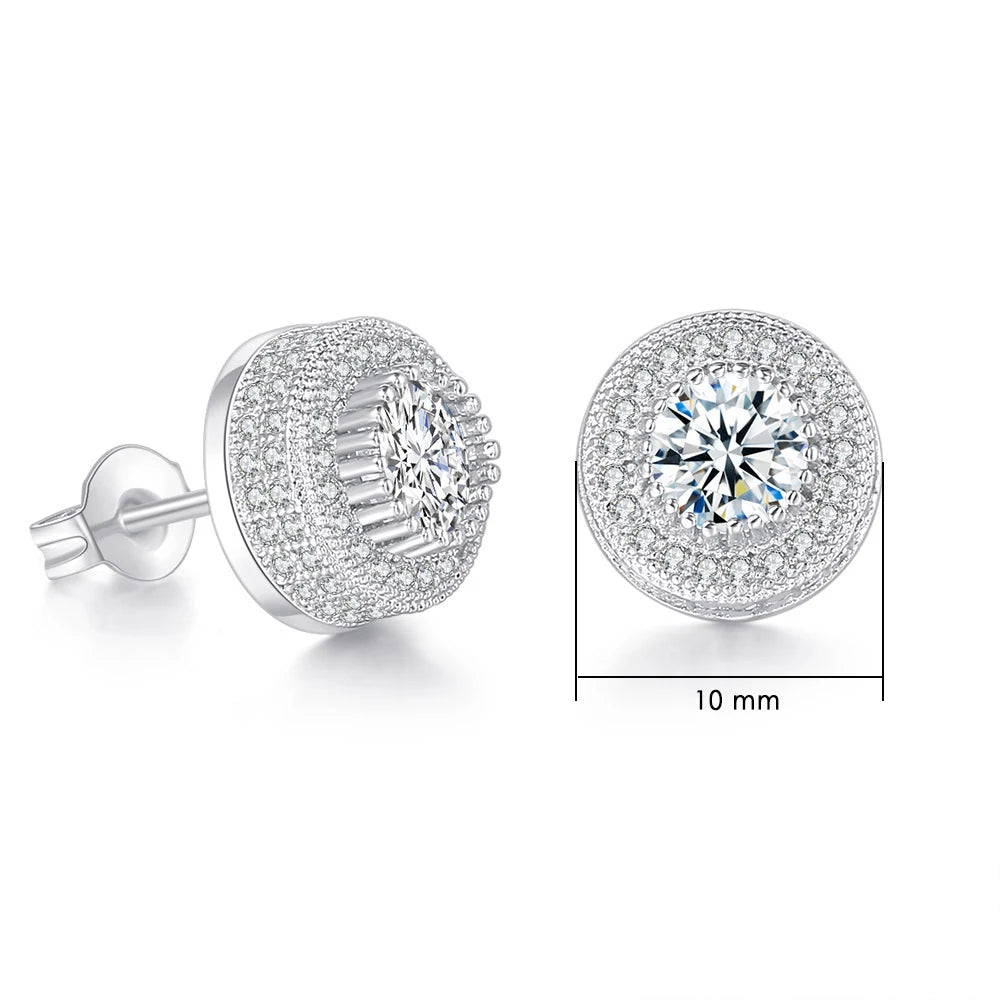 Iced Out Round CZ Piercing Stud Earrings for Men and Women