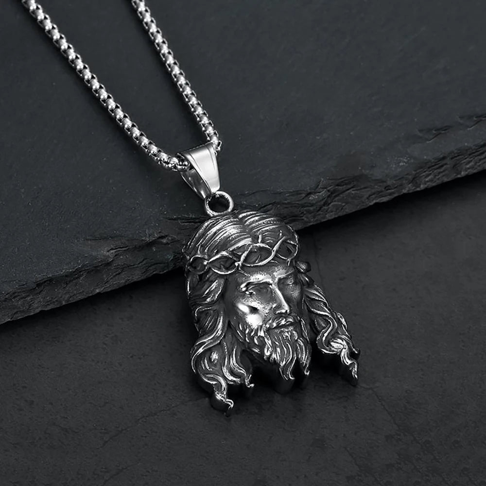Catholic Vintage Jesus Head Pendant Necklaces For Men Women Fashion Stainless Steel Religious Amulet Jewelry Gifts Dropshipping
