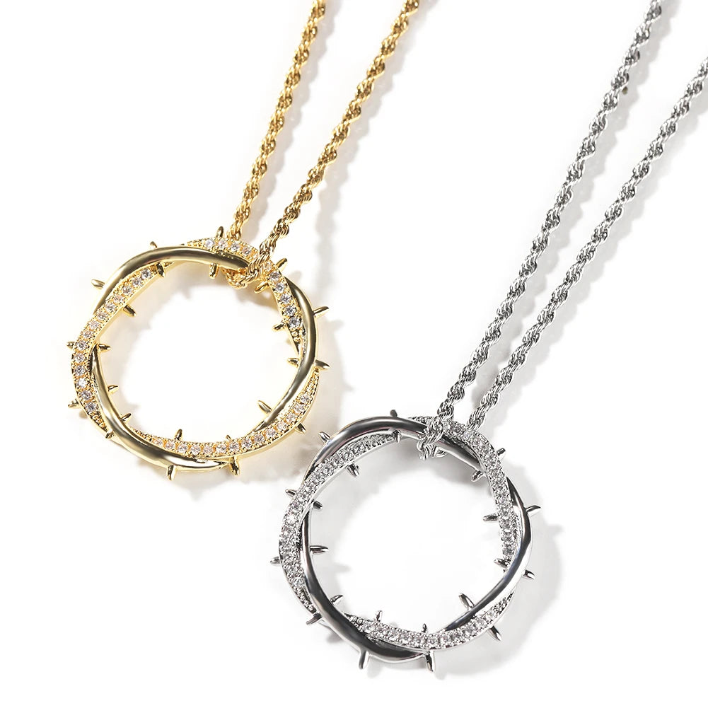 UWIN Crown of Thorns Pendant Necklace Iced Out Möbiusband Hoop Pendants for Gift Fashion Jewelry