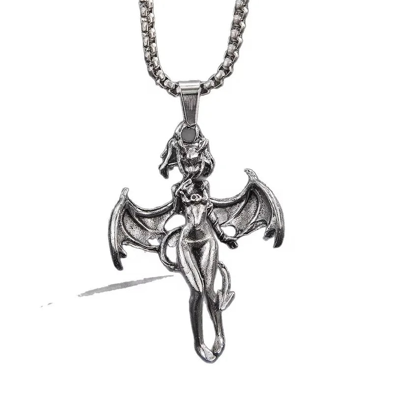 Devil Bat Goddess Pendant Necklace — Stainless Steel