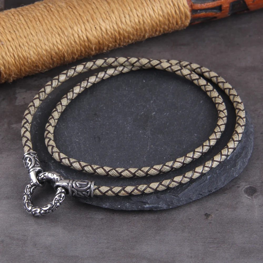 Nordic viking rune with Open Round Clasp pendant necklace stainless steel chain with wood box