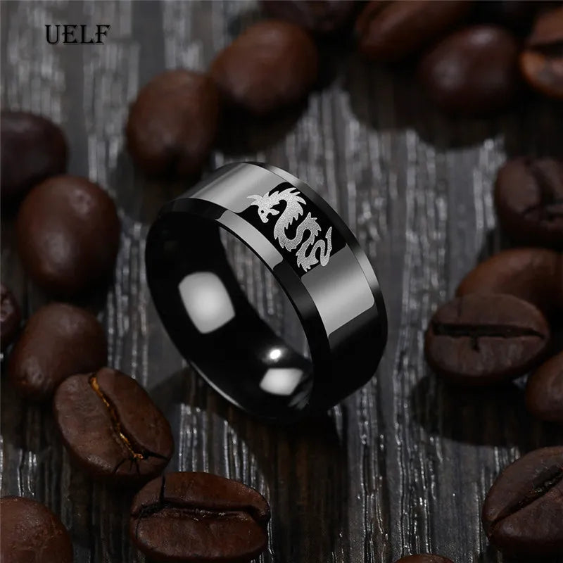 Uelf Punk Fashion Style Antique Retro Male Jewelry Viking Ring Female Black Dragon Amulet Vintage Norse Rune Rings For