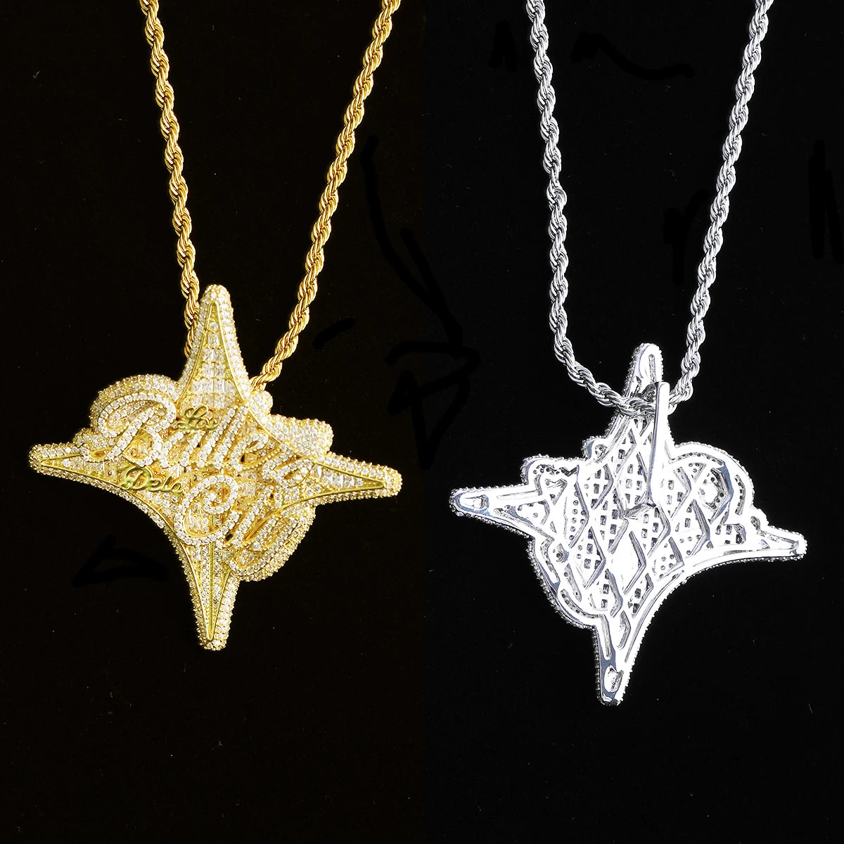 Aokaishen Iced Out Los Ballers La City Necklace Pendant for Men Real Gold Plated Cubic Zirconia Hip Hop Jewelry