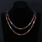 Gold Rainbow Tennis Necklace Iced Out 4MM 18K