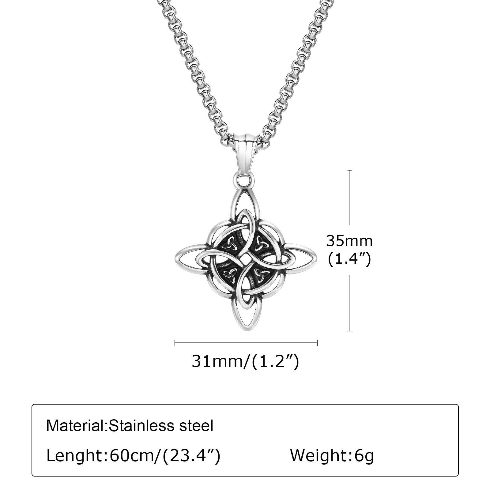 Vnox Vintage Celtic Knot Necklaces for Men Women,Stainless Steel Nordic North Europ Amulet Pendant,Triquetra Witches
