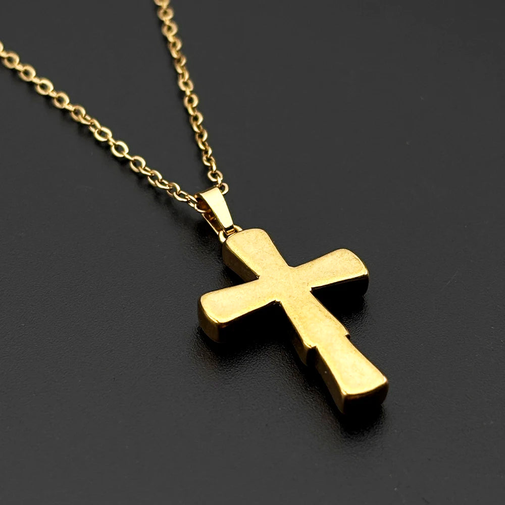 Gold-Tone Jesus Cross Rhinestone Necklace — Stainless Steel