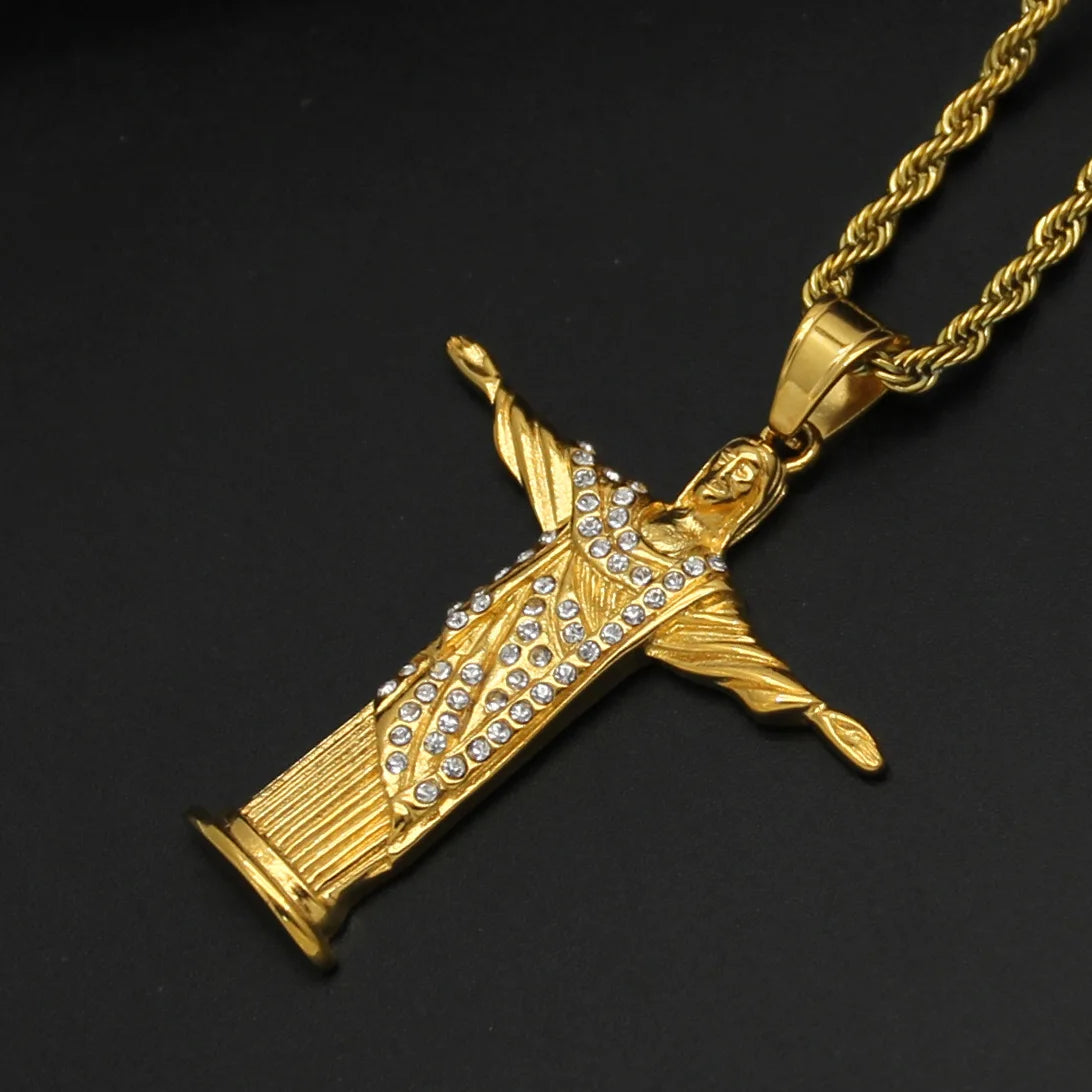 Iced Out Jesus Cross Pendant Necklace