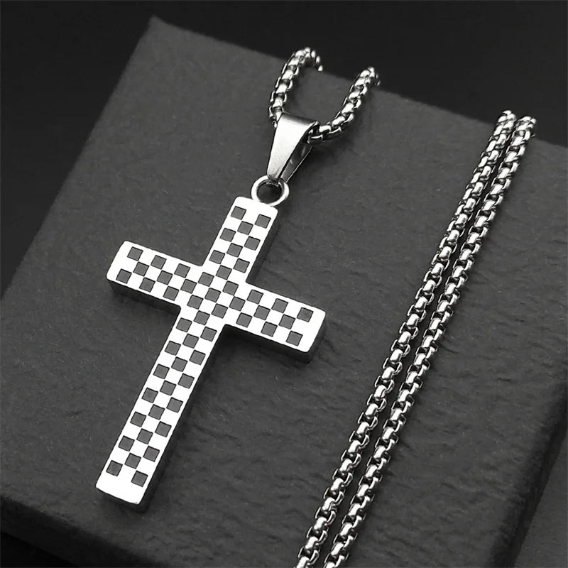 Jesus Christ Cross Pendant Necklace Box Chain — Stainless Steel