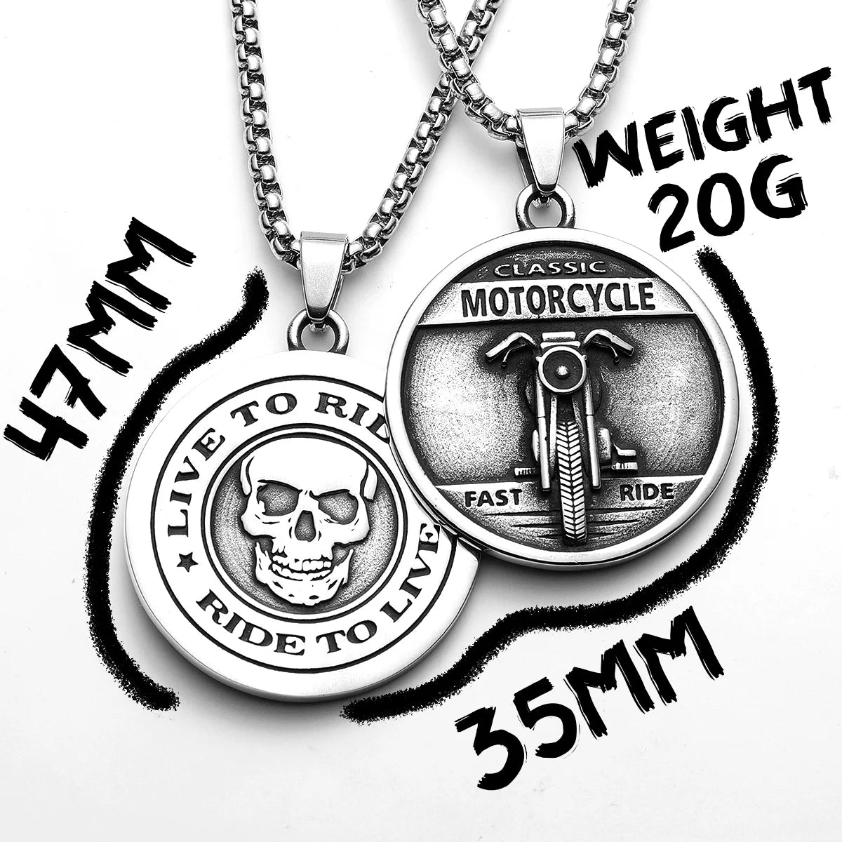 Skull Motorcycle Rider Pendant — Stainless Steel