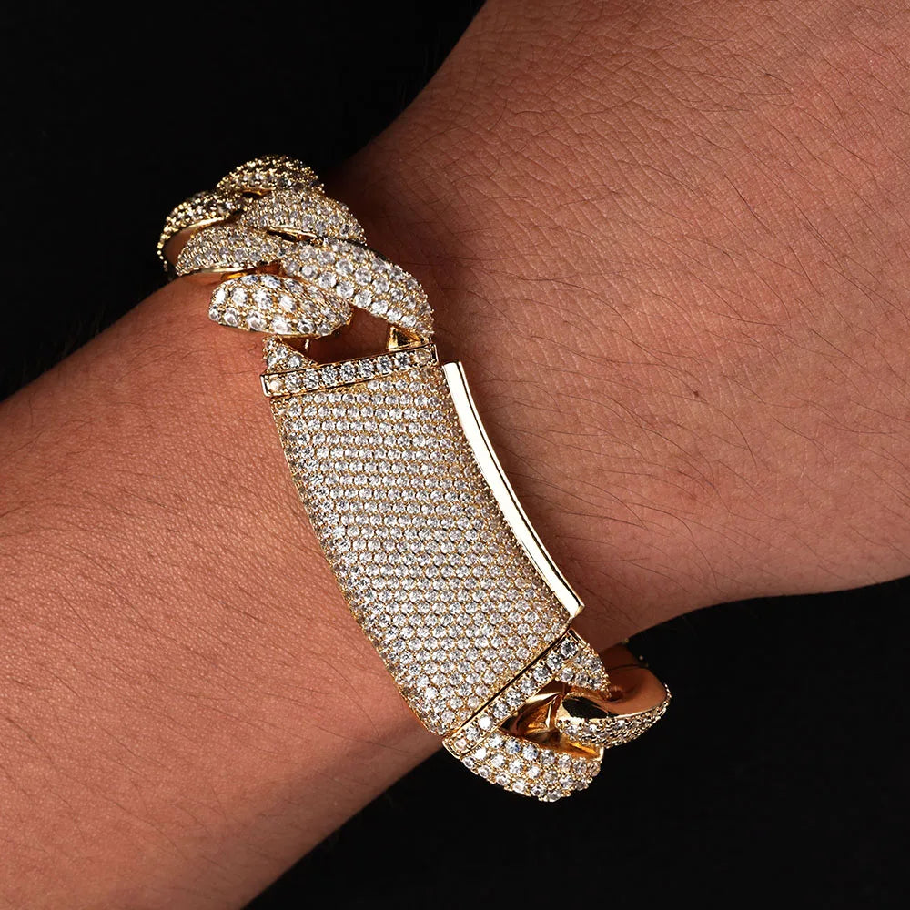Gold Cuban Chain Necklace Iced Out 18MM 18K