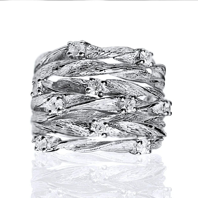 Entwined Vines Multi-Layer Wide Ring for Women — Stainless Steel