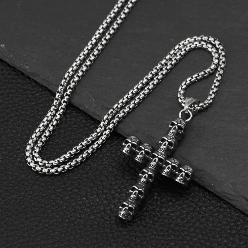 Cross Skull Steel Pendant European American Retro