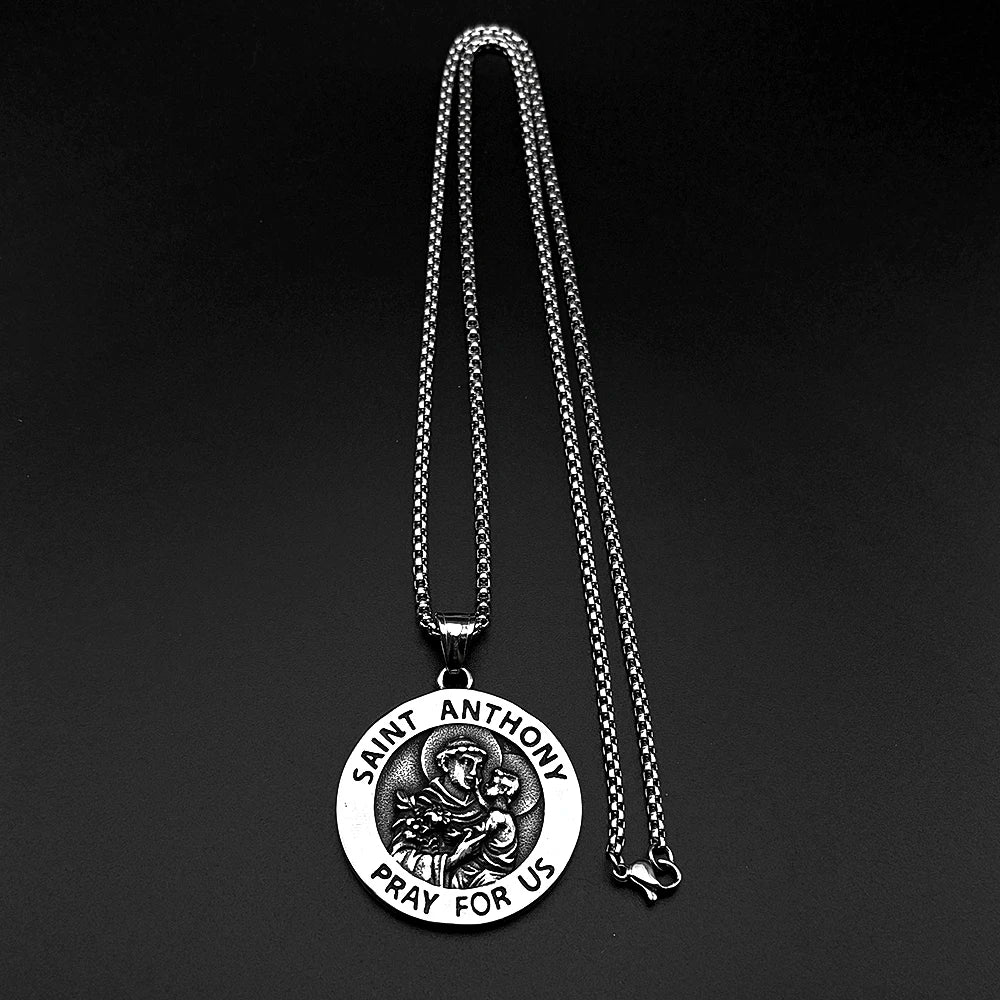SANIT ANTHONY PRAY FOR US Chain For Women Men Stainless Steel Silver Color Patron Saint Of Lost Things Religious