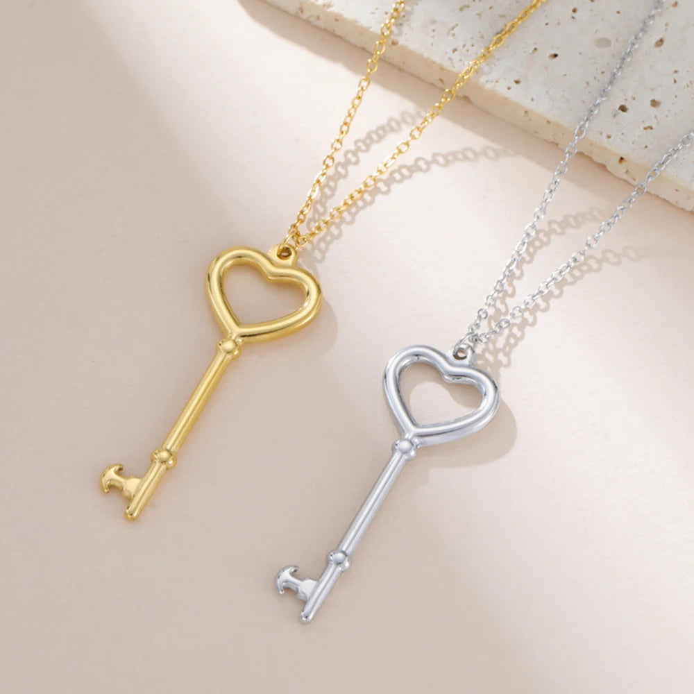 My Shape Saint Benedict Key Necklace for Women Men St. Benedict Key Shape Medal Pendants Chain Stainless Steel Religious Jewelry